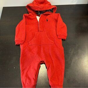 Ralph Lauren Polo Hooded Sweatsuit Romper Red